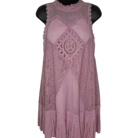 Free People Angel Lace Mixed-Media Dress - Purple XS